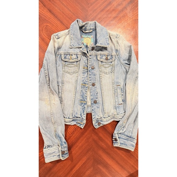 Abercrombie & Fitch Jackets & Blazers - Abercrombie Fitch Womens Denim Jacket Medium Light Wash Distressed Trucker